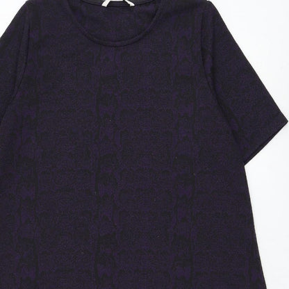 TU Womens Purple Animal Print Polyester A-Line Size 12 Round Neck Pullover - Snake Print