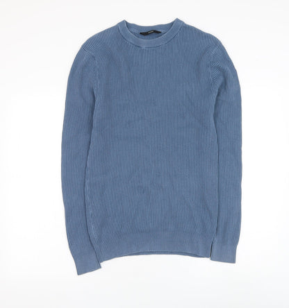 George Mens Blue Round Neck Cotton Pullover Jumper Size S