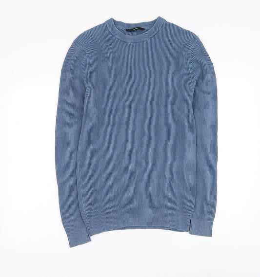 George Mens Blue Round Neck Cotton Pullover Jumper Size S