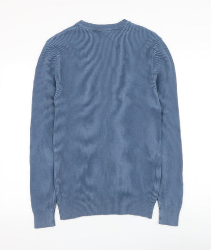 George Mens Blue Round Neck Cotton Pullover Jumper Size S