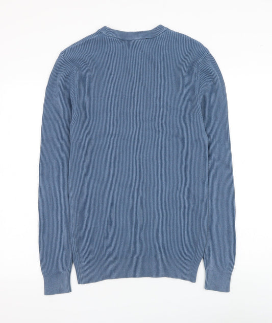 George Mens Blue Round Neck Cotton Pullover Jumper Size S