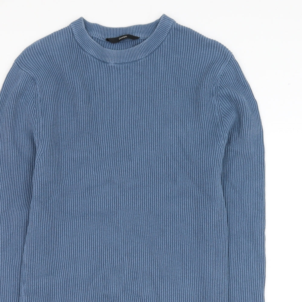 George Mens Blue Round Neck Cotton Pullover Jumper Size S