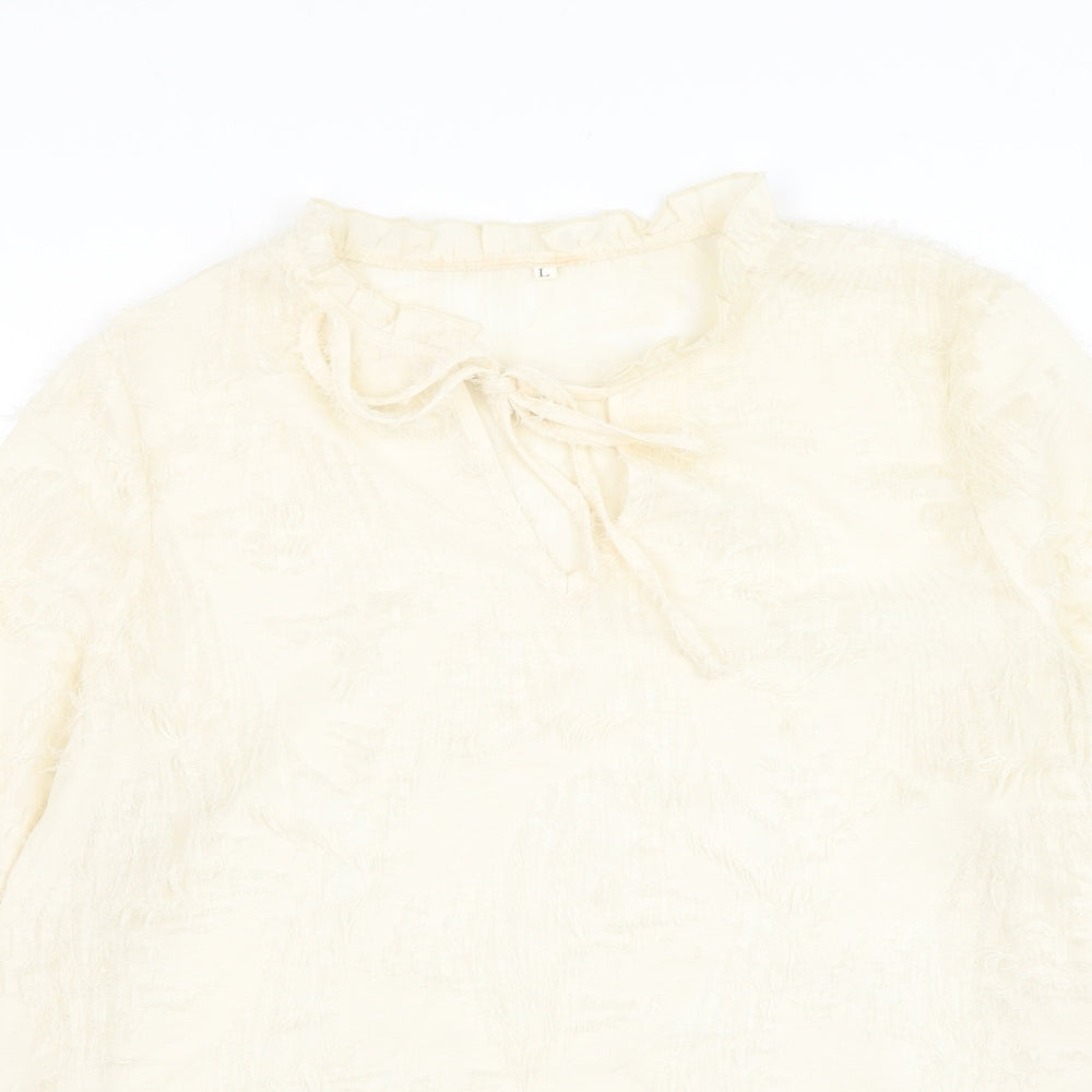 SheIn Womens White Cotton Basic Blouse Size L V-Neck