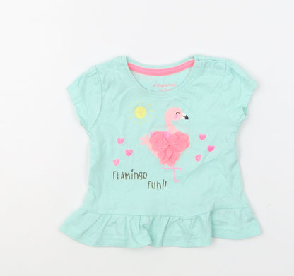 Primark Girls Green Cotton Basic T-Shirt Size 3-6 Months Round Neck Pullover - Flamingo