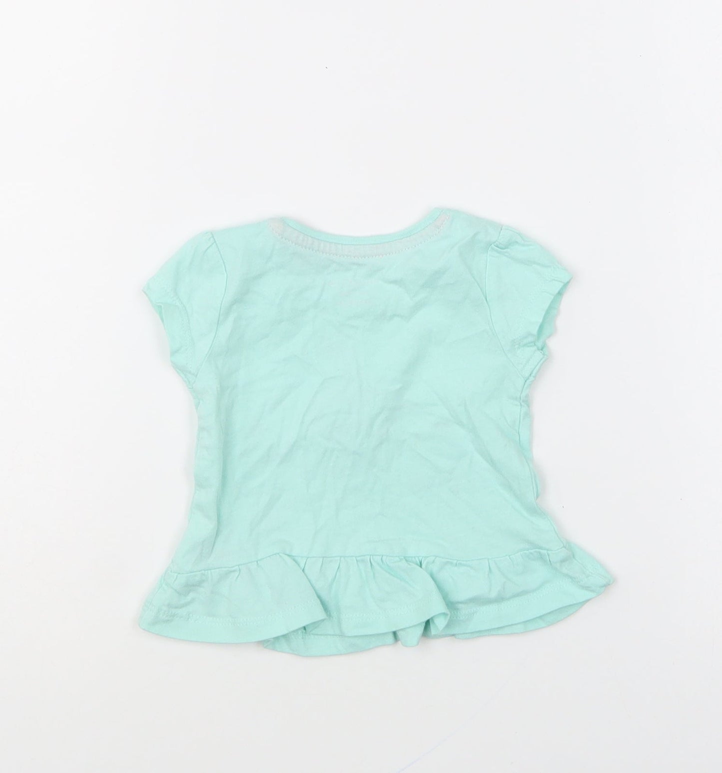 Primark Girls Green Cotton Basic T-Shirt Size 3-6 Months Round Neck Pullover - Flamingo