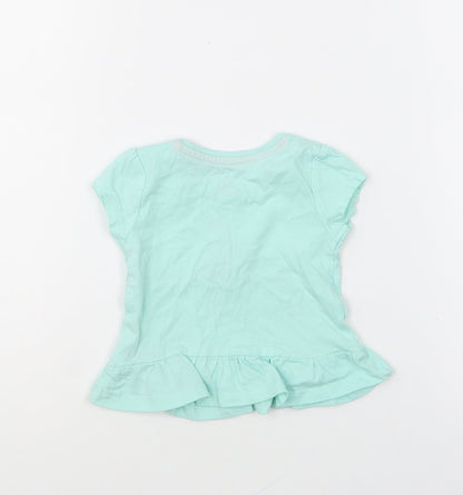 Primark Girls Green Cotton Basic T-Shirt Size 3-6 Months Round Neck Pullover - Flamingo