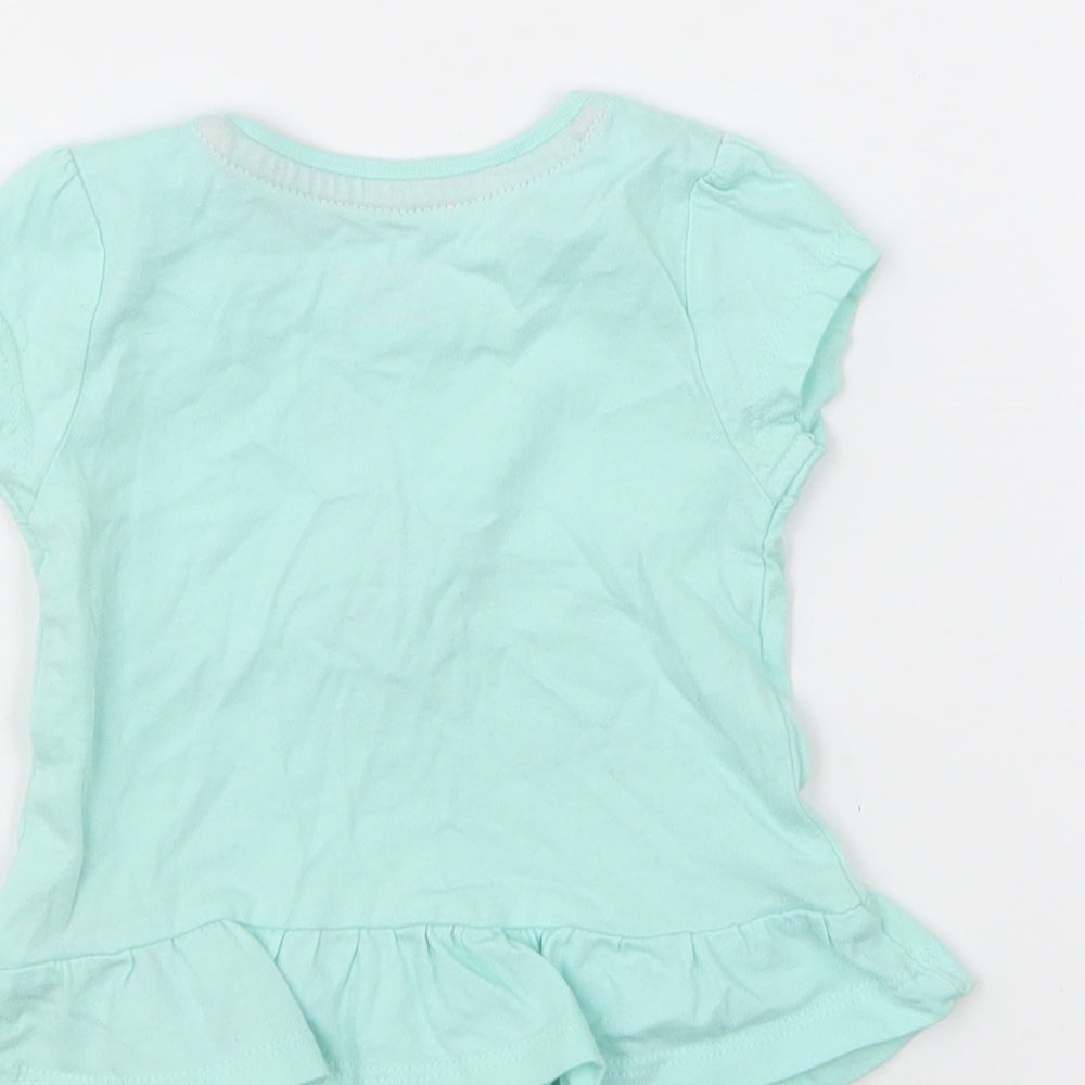 Primark Girls Green Cotton Basic T-Shirt Size 3-6 Months Round Neck Pullover - Flamingo