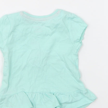 Primark Girls Green Cotton Basic T-Shirt Size 3-6 Months Round Neck Pullover - Flamingo