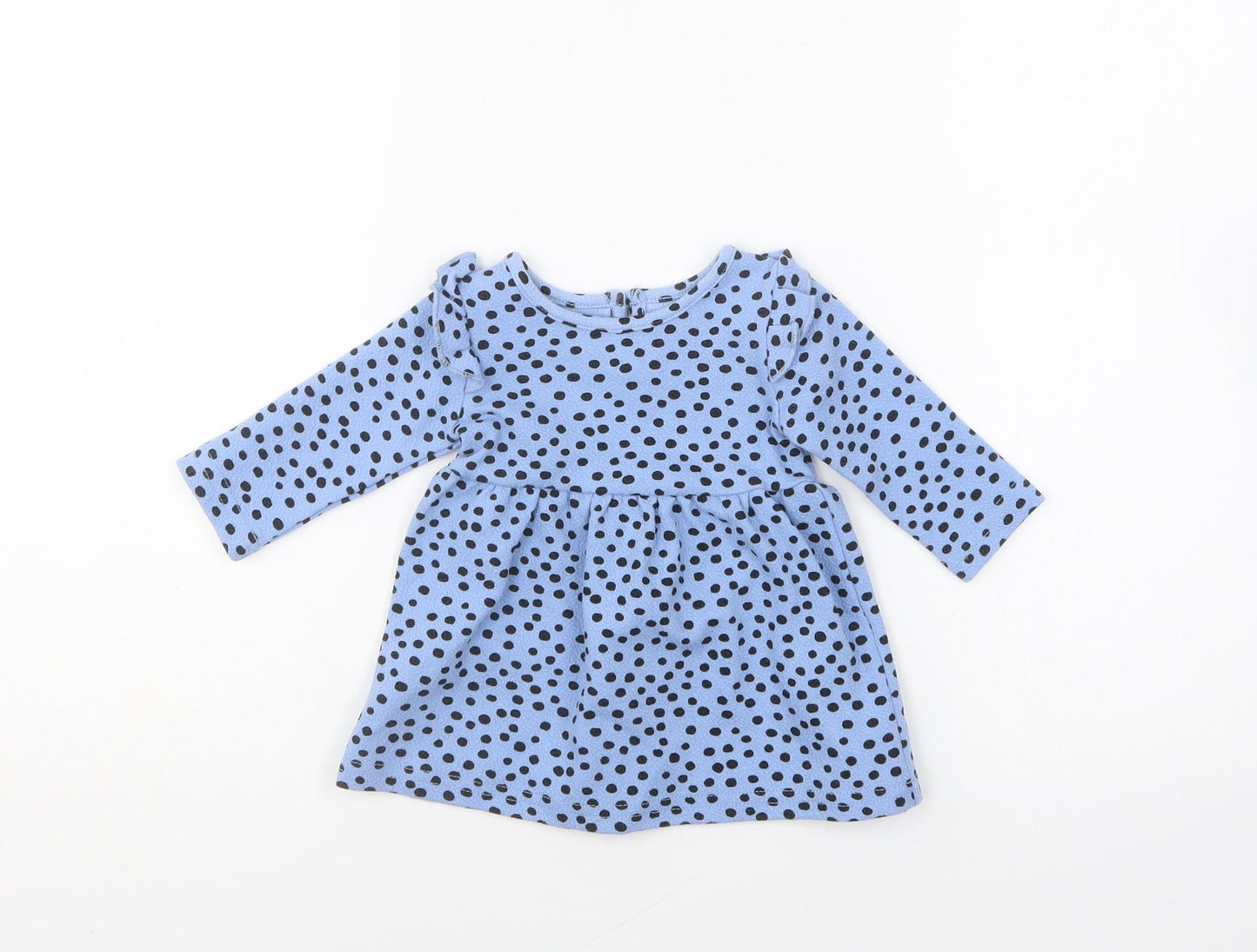 Primark Girls Blue Polka Dot Cotton Skater Dress Size 3-6 Months Round Neck Pullover