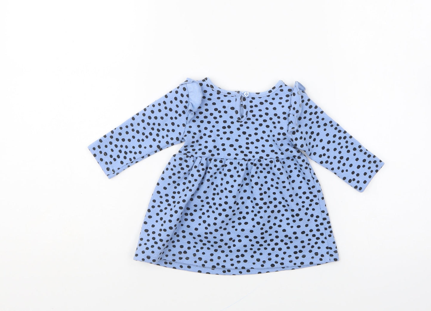 Primark Girls Blue Polka Dot Cotton Skater Dress Size 3-6 Months Round Neck Pullover