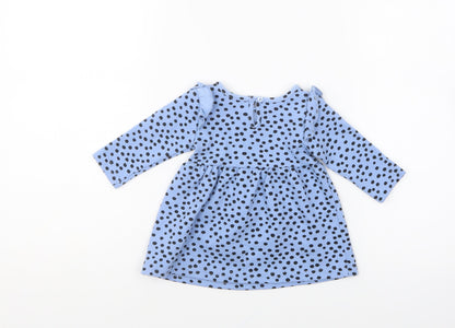 Primark Girls Blue Polka Dot Cotton Skater Dress Size 3-6 Months Round Neck Pullover