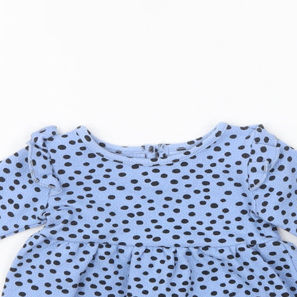 Primark Girls Blue Polka Dot Cotton Skater Dress Size 3-6 Months Round Neck Pullover