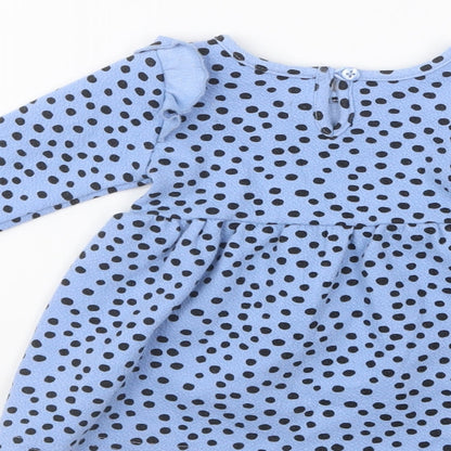 Primark Girls Blue Polka Dot Cotton Skater Dress Size 3-6 Months Round Neck Pullover