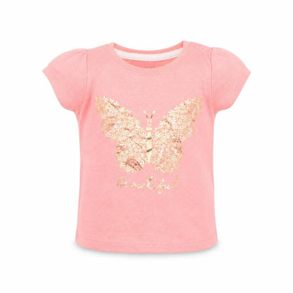 Primark Girls Pink Polyester Basic T-Shirt Size 3-6 Months Round Neck Pullover - Butterfly