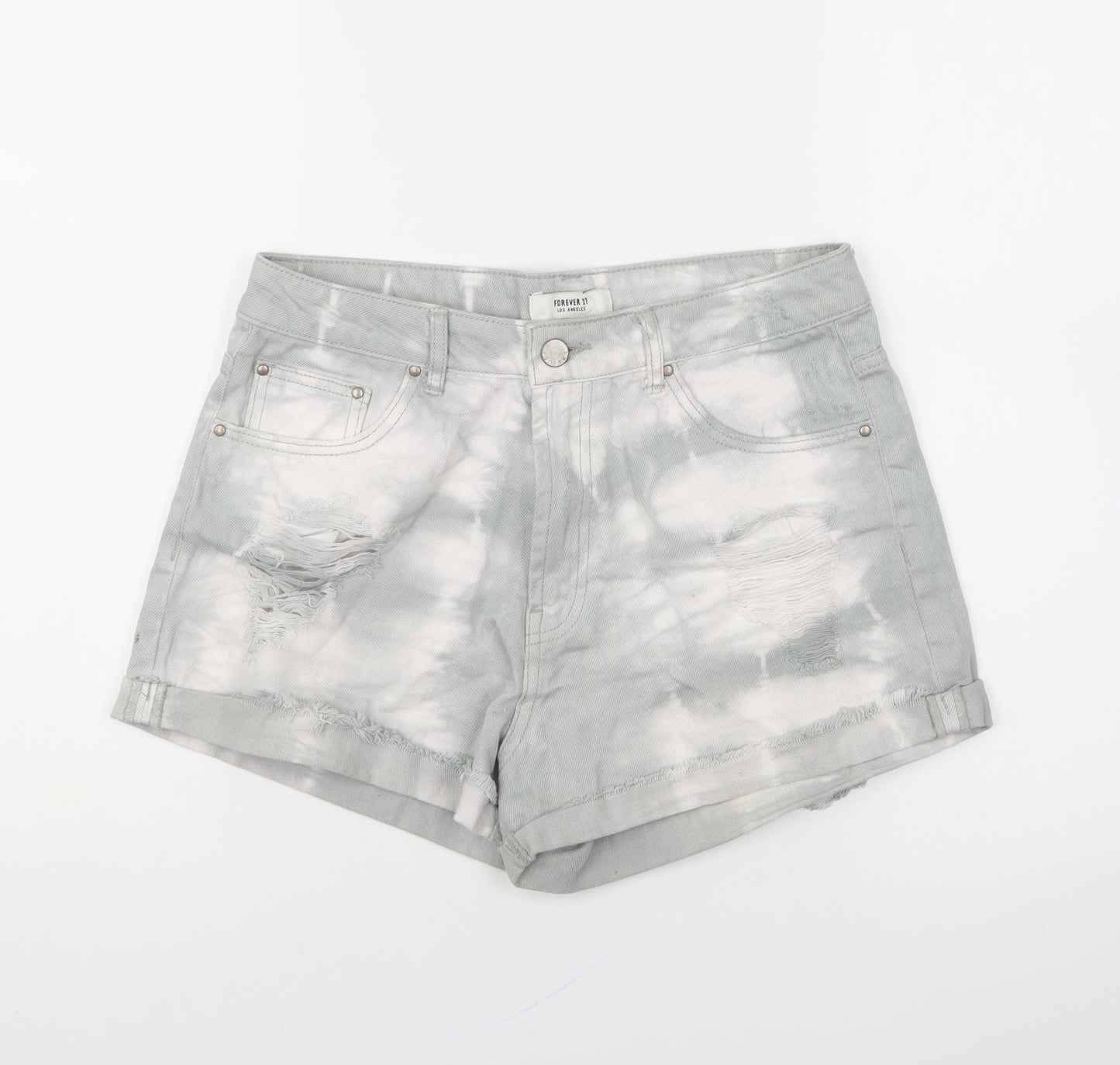 FOREVER 21 Womens Grey Cotton Hot Pants Shorts Size 28 in L4 in Regular Button - Tie Dye