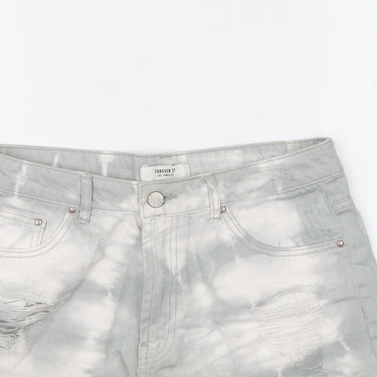 FOREVER 21 Womens Grey Cotton Hot Pants Shorts Size 28 in L4 in Regular Button - Tie Dye