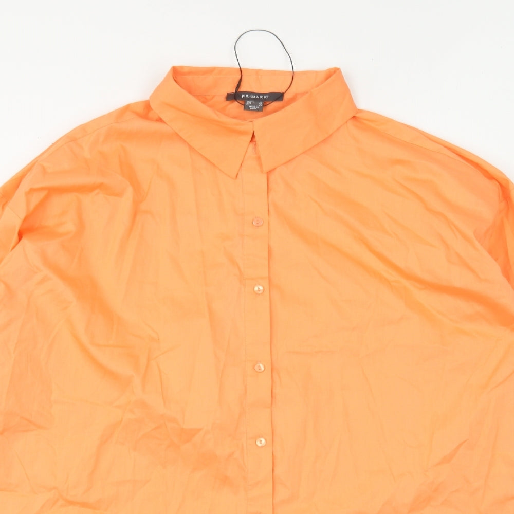 Primark Womens Orange Polyester Basic Button-Up Size 12 Collared