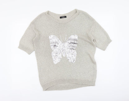 George Womens Beige Round Neck Acrylic Pullover Jumper Size 12 - Butterfly print