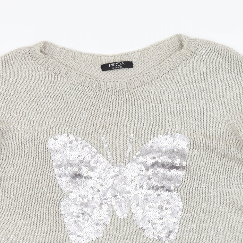 George Womens Beige Round Neck Acrylic Pullover Jumper Size 12 - Butterfly print