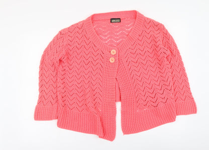 JORDANA Womens Pink Round Neck Acrylic Cardigan Jumper Size S