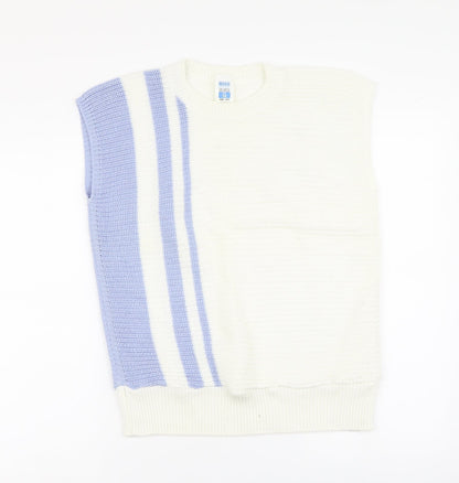 BHS Womens Ivory V-Neck Striped Acrylic Vest Jumper Size 16