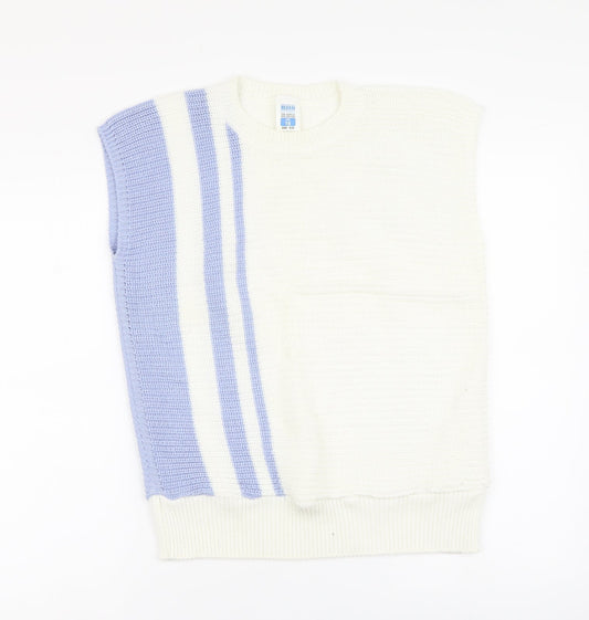 BHS Womens Ivory V-Neck Striped Acrylic Vest Jumper Size 16