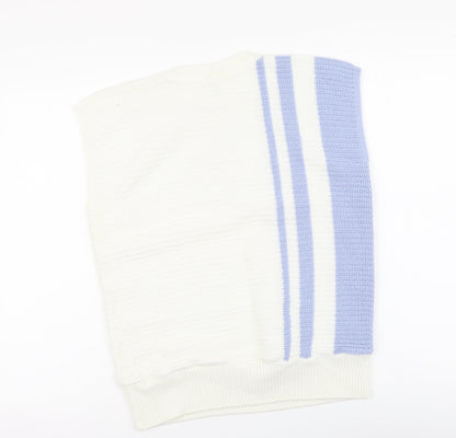 BHS Womens Ivory V-Neck Striped Acrylic Vest Jumper Size 16