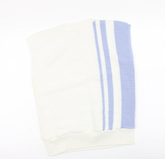 BHS Womens Ivory V-Neck Striped Acrylic Vest Jumper Size 16