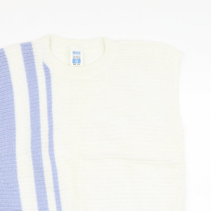 BHS Womens Ivory V-Neck Striped Acrylic Vest Jumper Size 16
