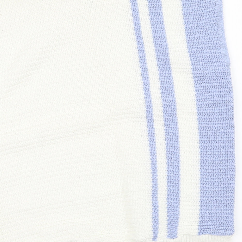 BHS Womens Ivory V-Neck Striped Acrylic Vest Jumper Size 16