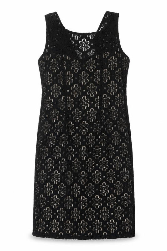 London Times Womens Black Floral Cotton A-Line Size 6 Round Neck Zip