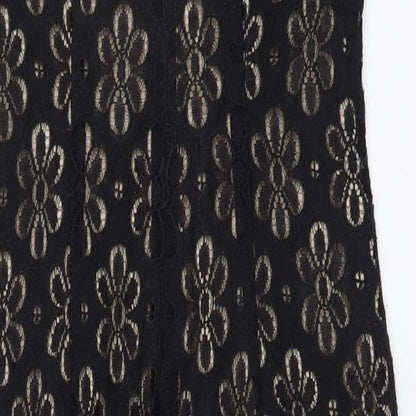 London Times Womens Black Floral Cotton A-Line Size 6 Round Neck Zip