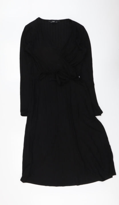 F&F Womens Black Viscose A-Line Size 6 V-Neck Pullover