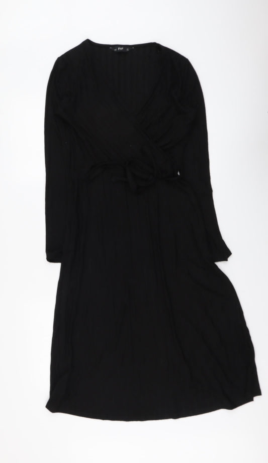 F&F Womens Black Viscose A-Line Size 6 V-Neck Pullover