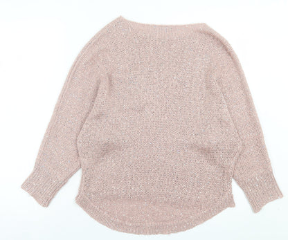 Select Womens Pink Boat Neck Acrylic Pullover Jumper Size 12 - Pocket Detail