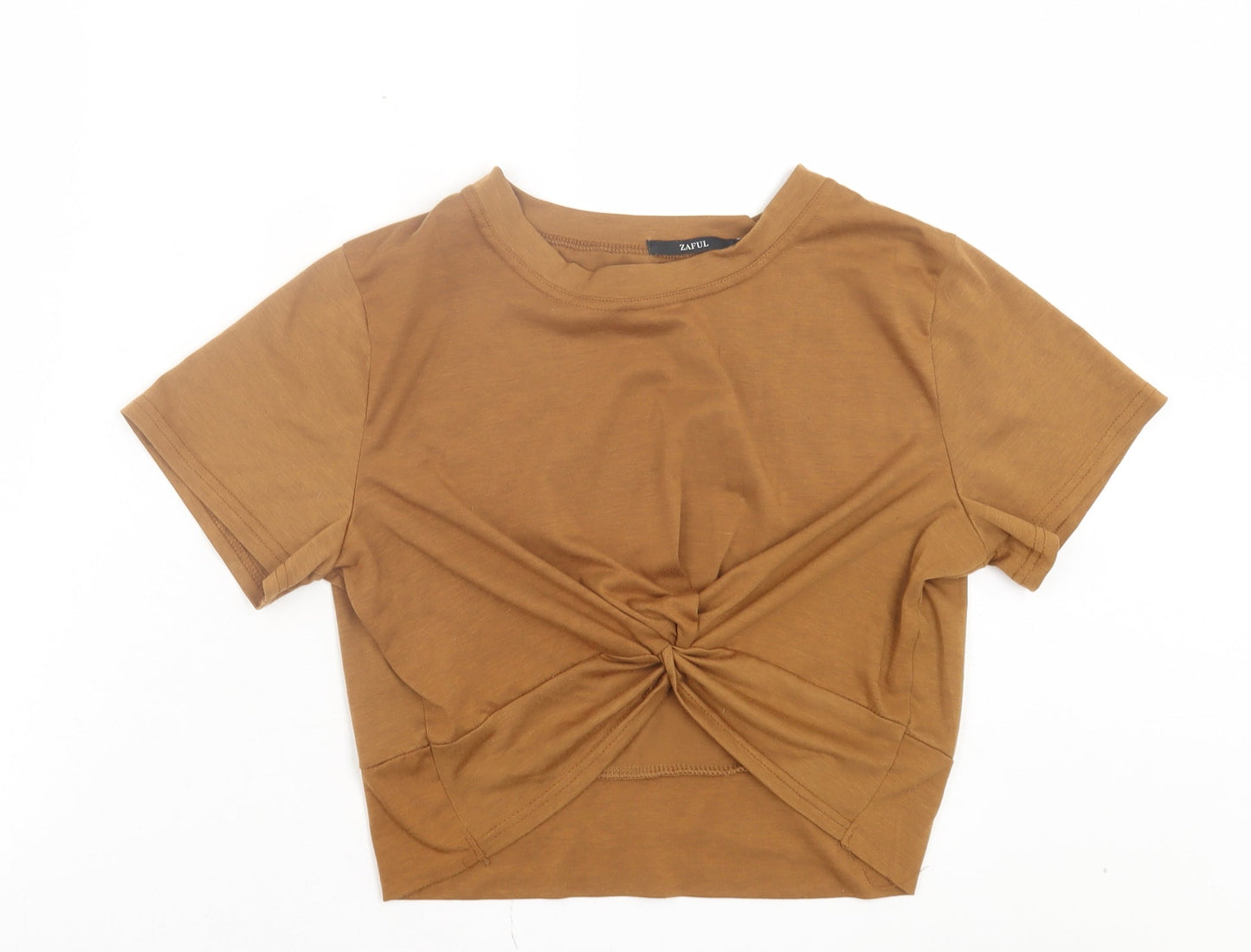 Womens UK Size S Zaful Brown Cropped T-Shirt