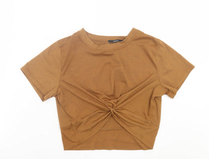 Womens UK Size S Zaful Brown Cropped T-Shirt