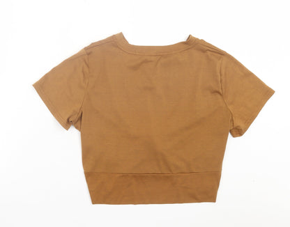 Womens UK Size S Zaful Brown Cropped T-Shirt