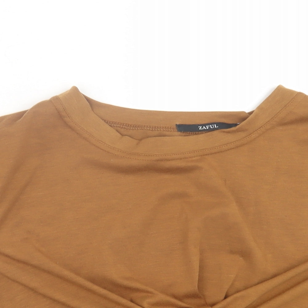 Womens UK Size S Zaful Brown Cropped T-Shirt
