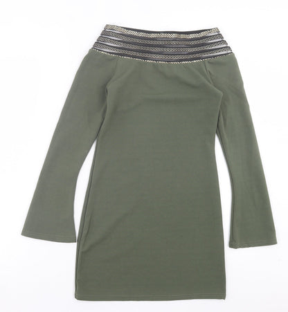 Im Fashions Womens Green Polyester A-Line Size S Boat Neck Pullover
