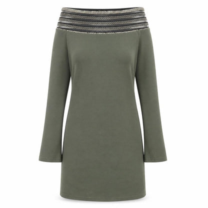 Im Fashions Womens Green Polyester A-Line Size S Boat Neck Pullover