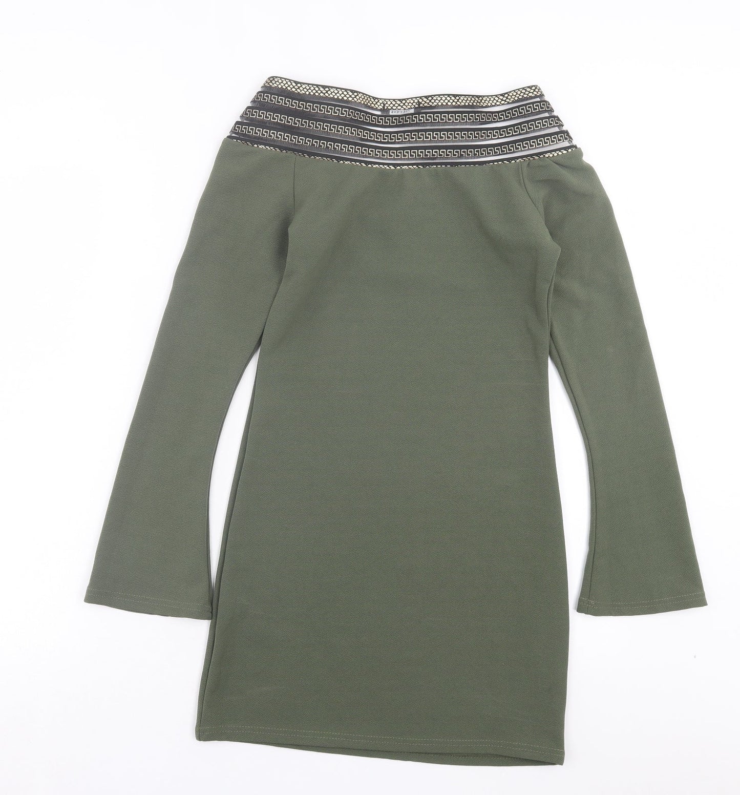 Im Fashions Womens Green Polyester A-Line Size S Boat Neck Pullover