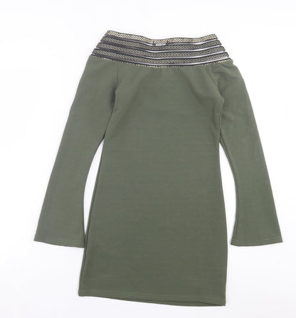 Im Fashions Womens Green Polyester A-Line Size S Boat Neck Pullover