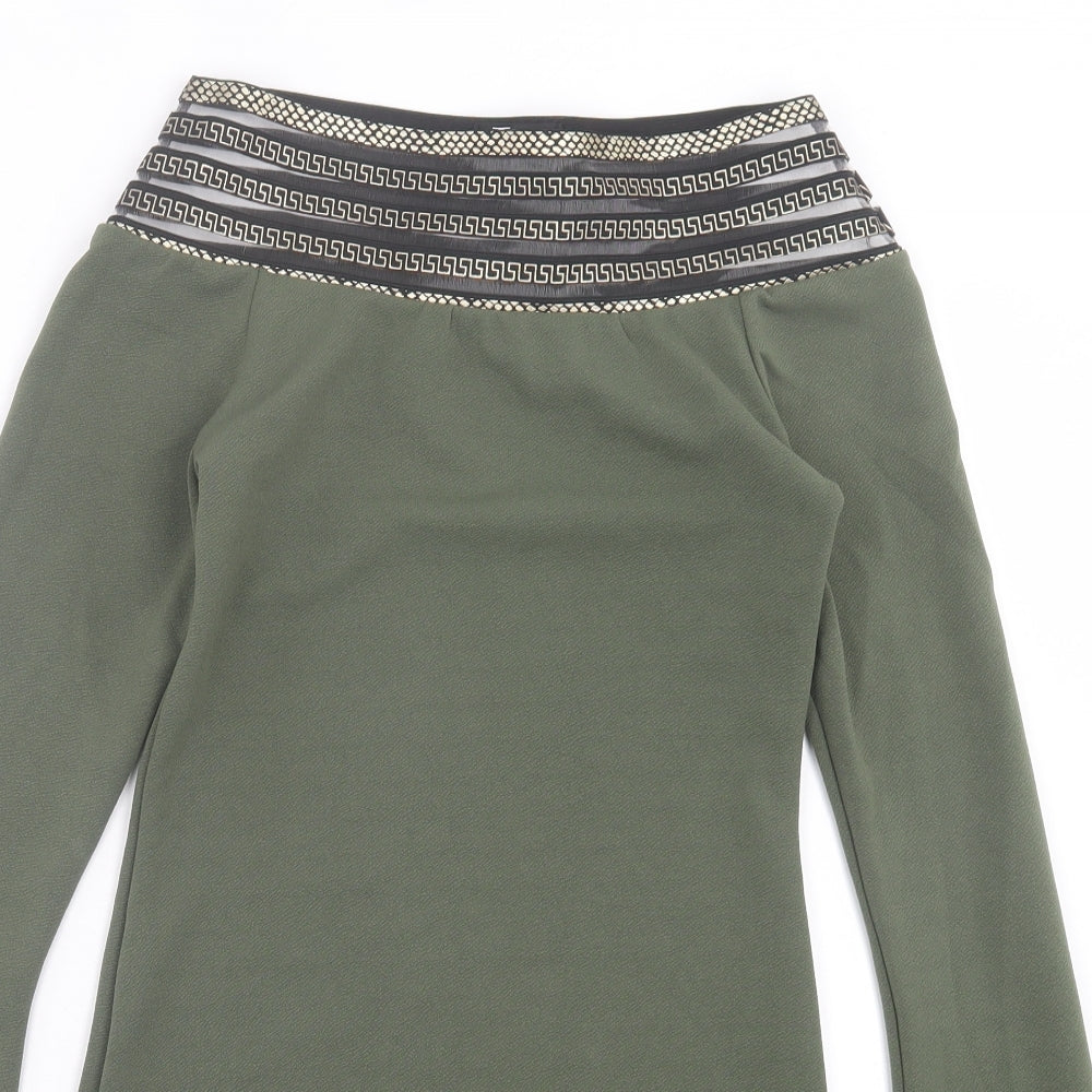 Im Fashions Womens Green Polyester A-Line Size S Boat Neck Pullover