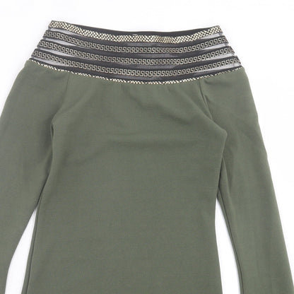 Im Fashions Womens Green Polyester A-Line Size S Boat Neck Pullover