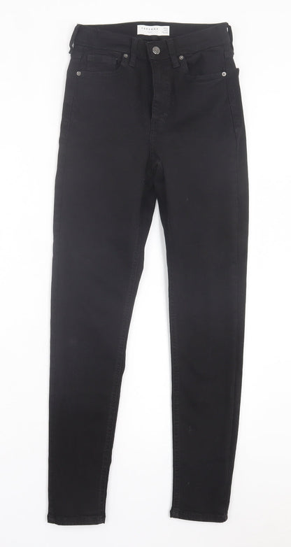 Topshop Womens Black Cotton Skinny Jeans Size 24 in L32 in Regular Button