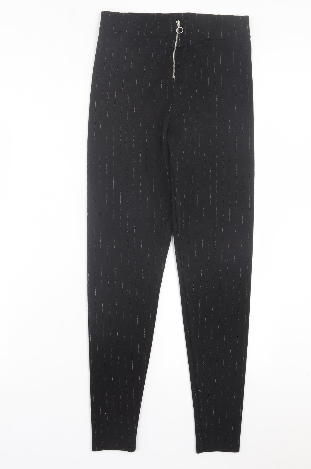 TU Womens Black Striped Polyester Capri Trousers Size 10 L28 in Regular Zip