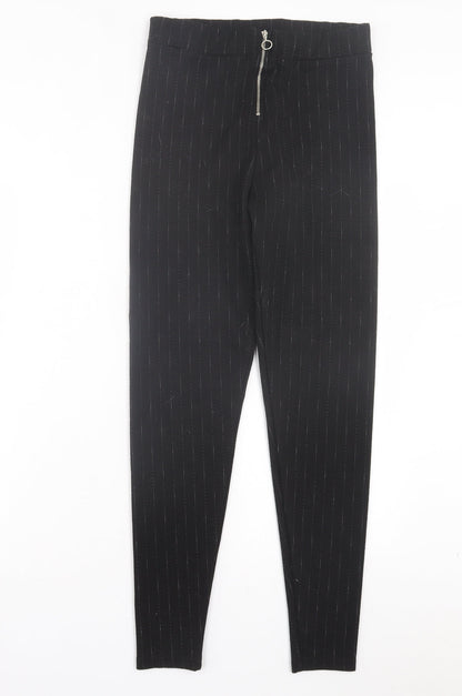 TU Womens Black Striped Polyester Capri Trousers Size 10 L28 in Regular Zip