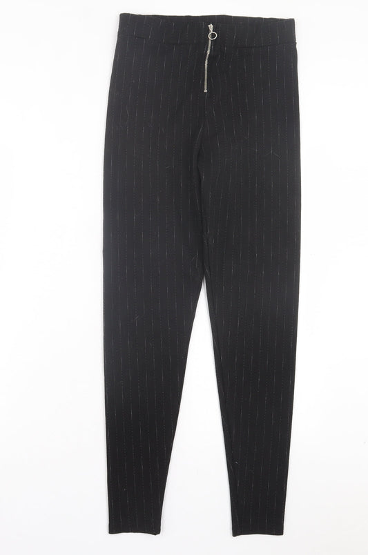 TU Womens Black Striped Polyester Capri Trousers Size 10 L28 in Regular Zip