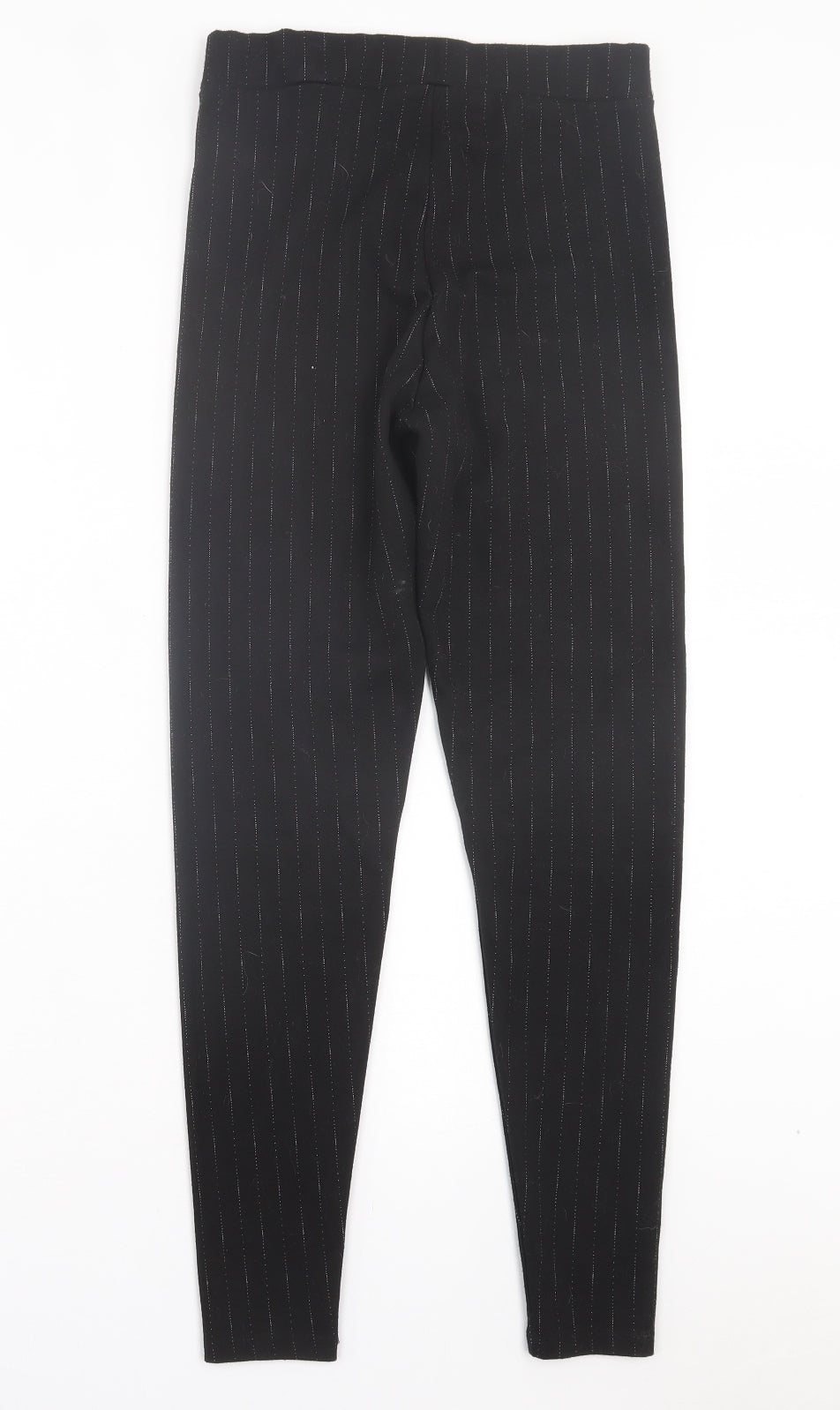 TU Womens Black Striped Polyester Capri Trousers Size 10 L28 in Regular Zip